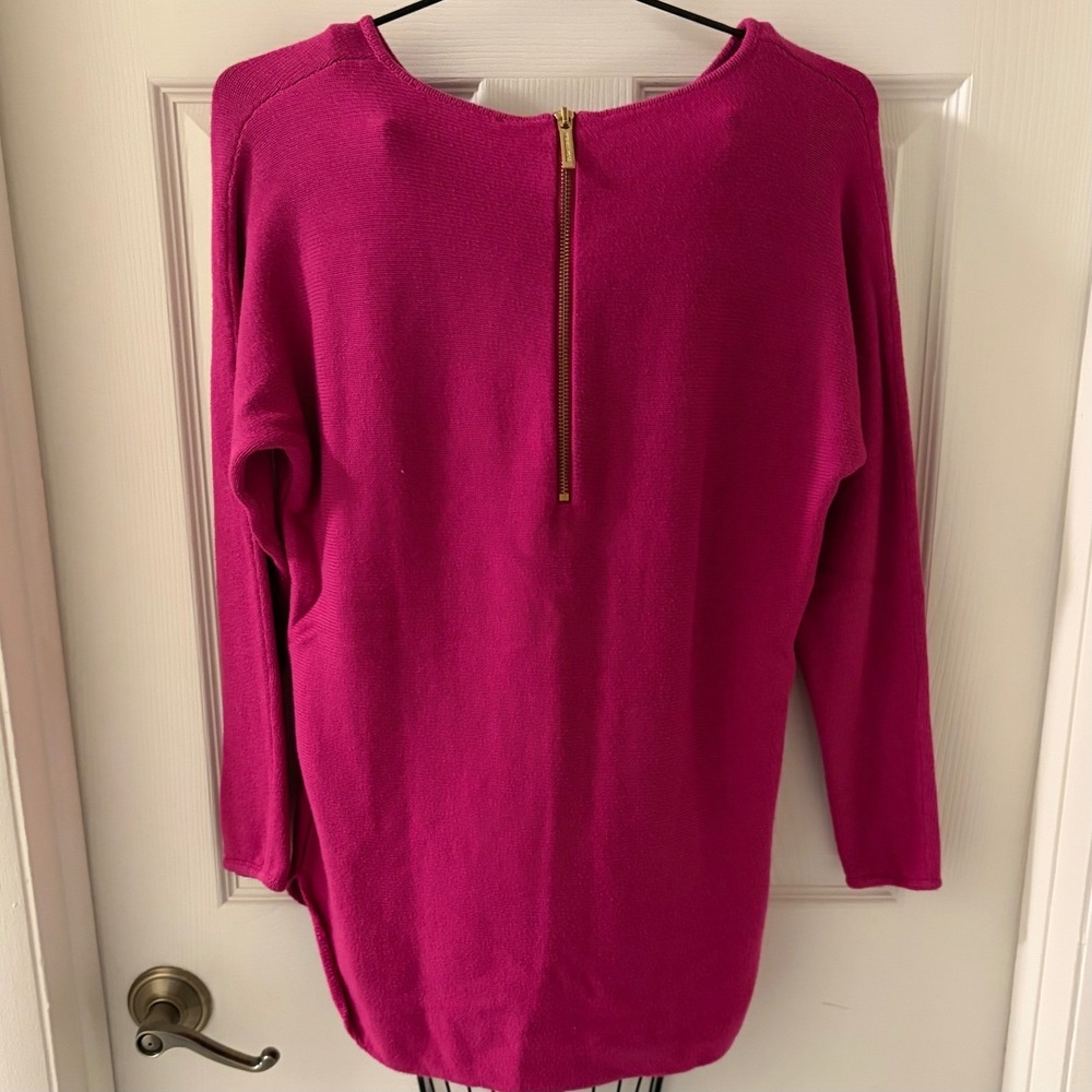 Michael Michael Kors Women's M Pink Long Knit Sweater Gold Half Zip Pullover